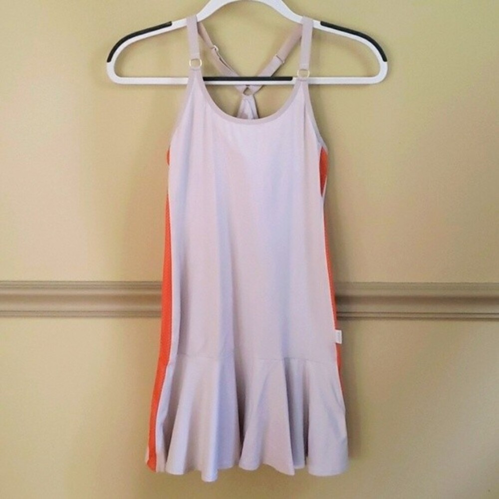 Ladies Tennis Dress White/Orange stripe Racer Back with adjustable straps Size M